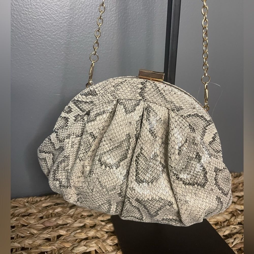 Shiraleah Snakeskin Frame Clutch Gold Chain Crossbody NWT